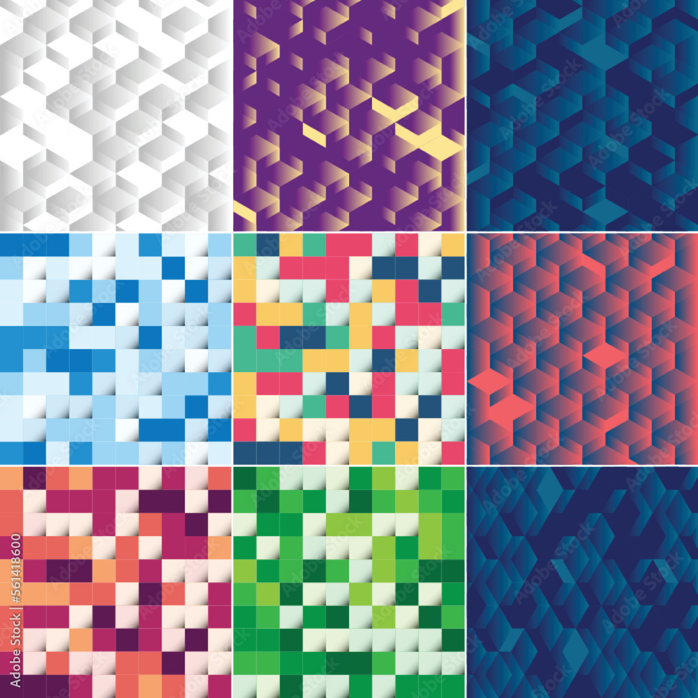 Blue mosaic pattern with a mosaic color gradient vector illustration suitable for design projects; color sample of a pixel landscape; pack of 9 available