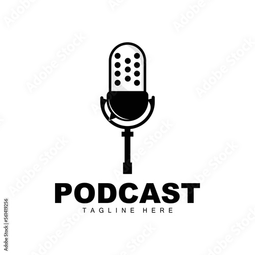 Podcast Logo, Vector, Headset and Chat, Simple Vintage Microphone Design