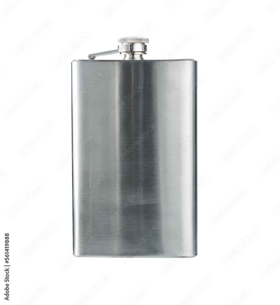 Stainless hip flask isolated on white background. Stainless hip flask isolated on white background.