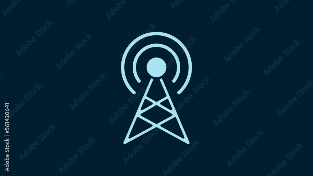 White Antenna icon isolated on blue background. Radio antenna wireless. Technology and network signal radio antenna. 4K Video motion graphic animation White Antenna icon isolated on blue background. Radio antenna wireless. Technology and network signal radio antenna. 4K Video motion graphic animation