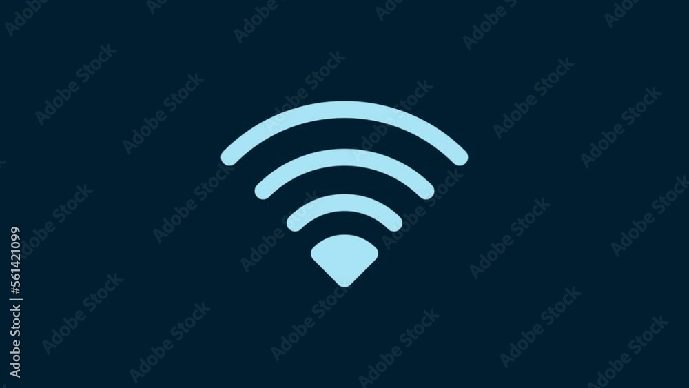 White Wi-Fi wireless internet network symbol icon isolated on blue background. 4K Video motion graphic animation White Wi-Fi wireless internet network symbol icon isolated on blue background. 4K Video motion graphic animation