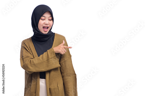 Happy Young Hijab Woman Showing Isolated