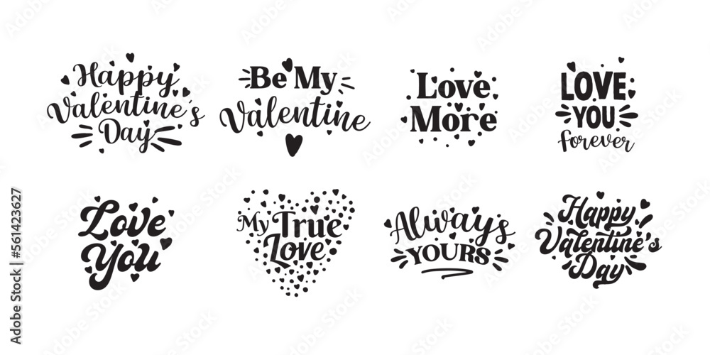Happy Valentines day typography set. Vector text design. Usable for banners, greeting cards, gifts etc. 14 february Happy Valentines day typography set. Vector text design. Usable for banners, greeting cards, gifts etc. 14 february