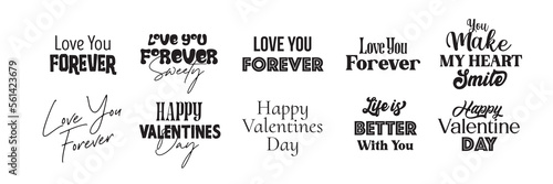 Happy Valentines day typography set. Vector text design. Usable for banners, greeting cards, gifts etc. 14 february