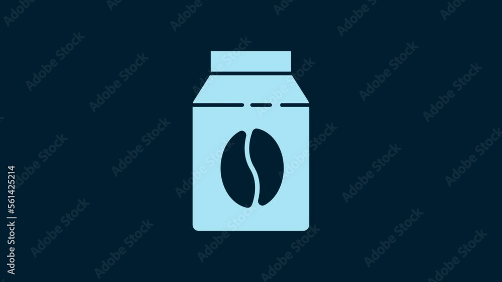 White Bag of coffee beans icon isolated on blue background. 4K Video motion graphic animation White Bag of coffee beans icon isolated on blue background. 4K Video motion graphic animation