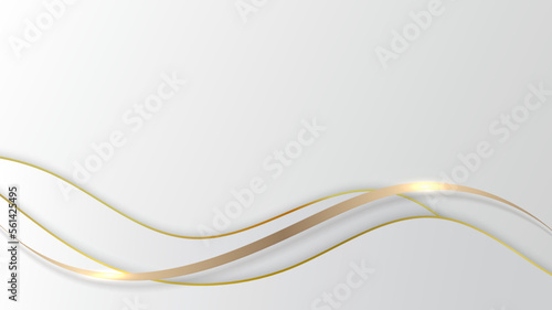 Abstract 3D luxury golden wave form ribbon lines elements with glowing light effect on background.