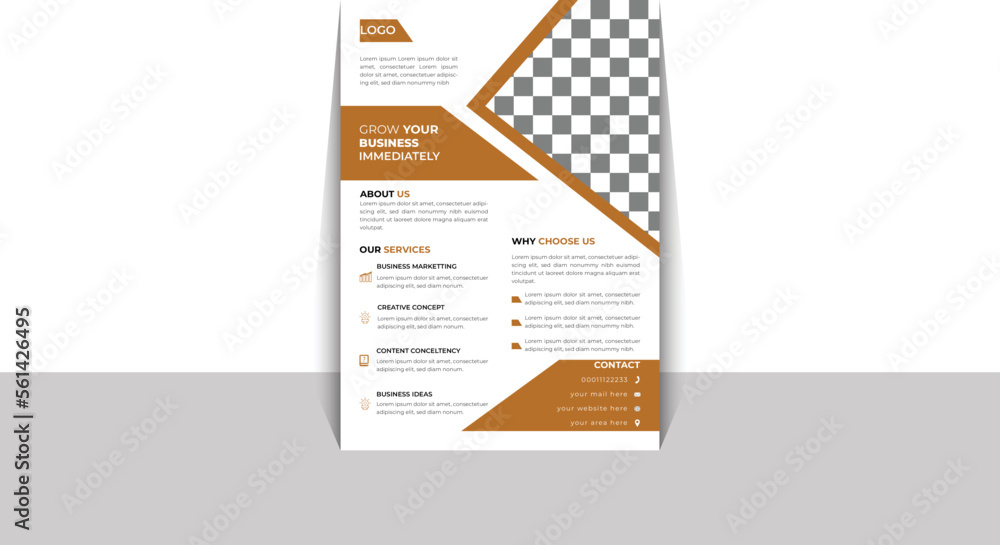 Business Brochure. Flayer Design. Cover Book and paper. Vector illustration, digital marketing agency, corporate business flayer A4 size white and yellow colour. Icon, services agency, marketing.