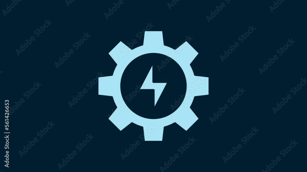 White Gear and lightning icon isolated on blue background. Electric power. Lightning bolt sign. 4K Video motion graphic animation White Gear and lightning icon isolated on blue background. Electric power. Lightning bolt sign. 4K Video motion graphic animation