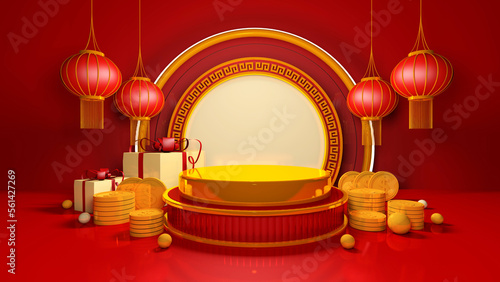 Photography Happy chinese new year for party and podium celebrations with space for message Isolated in background