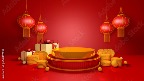 Photography Happy chinese new year for party and podium celebrations with space for message Isolated in background