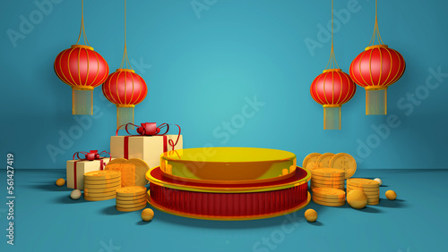 Photography Happy chinese new year for party and podium celebrations with space for message Isolated in background