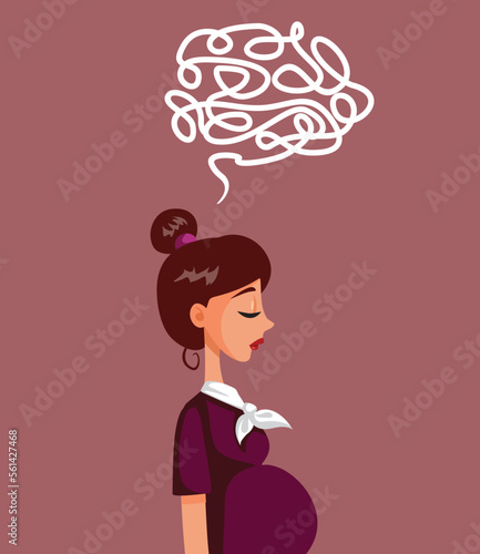 Stressed Pregnant Woman feeling Anxious Vector Illustration. Desperate mother to be feeling depressed and frustrated
