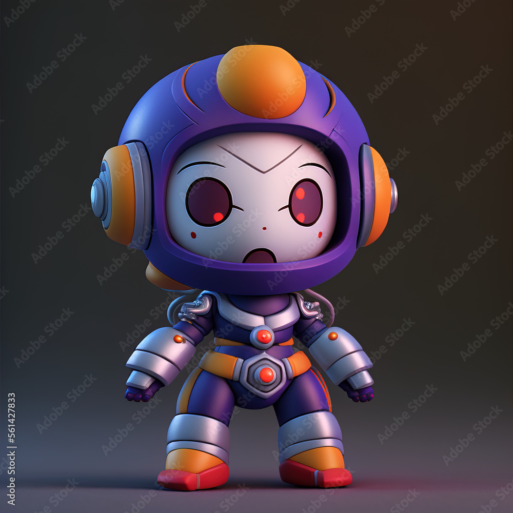 Miniature Chibi Doll in a Space Suit, Purple and Orange, Generative AI