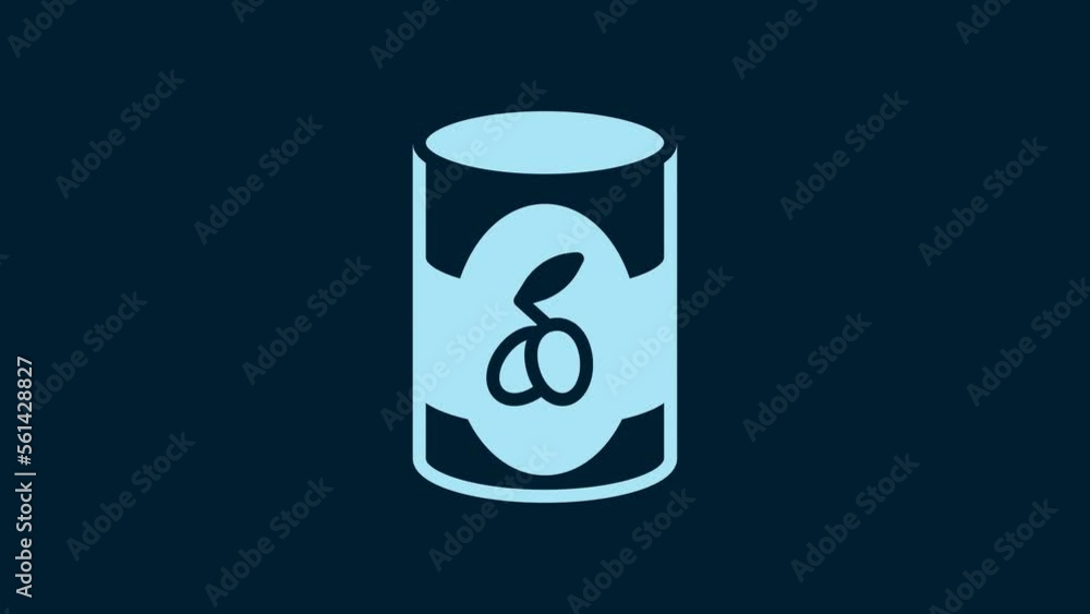 White Olives in can icon isolated on blue background. Concept of canned food. 4K Video motion graphic animation White Olives in can icon isolated on blue background. Concept of canned food. 4K Video motion graphic animation