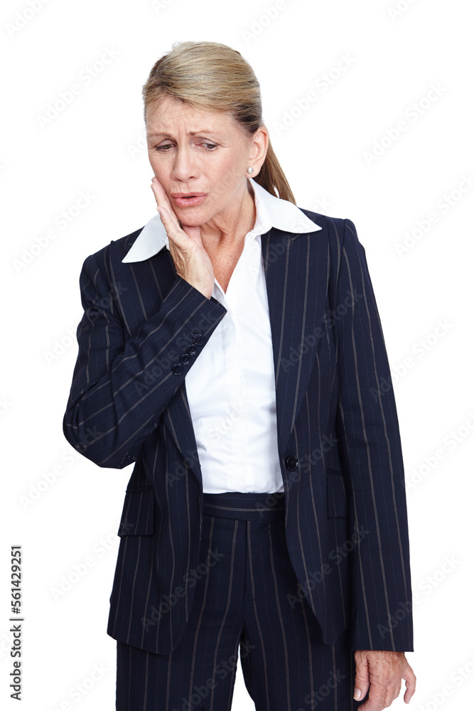 Business woman, toothache and pain in studio, isolated white background and medical emergency. Employee, model and dental teeth problem, mouth inflammation and gum wellness from risk, health and sick Business woman, toothache and pain in studio, isolated white background and medical emergency. Employee, model and dental teeth problem, mouth inflammation and gum wellness from risk, health and sick