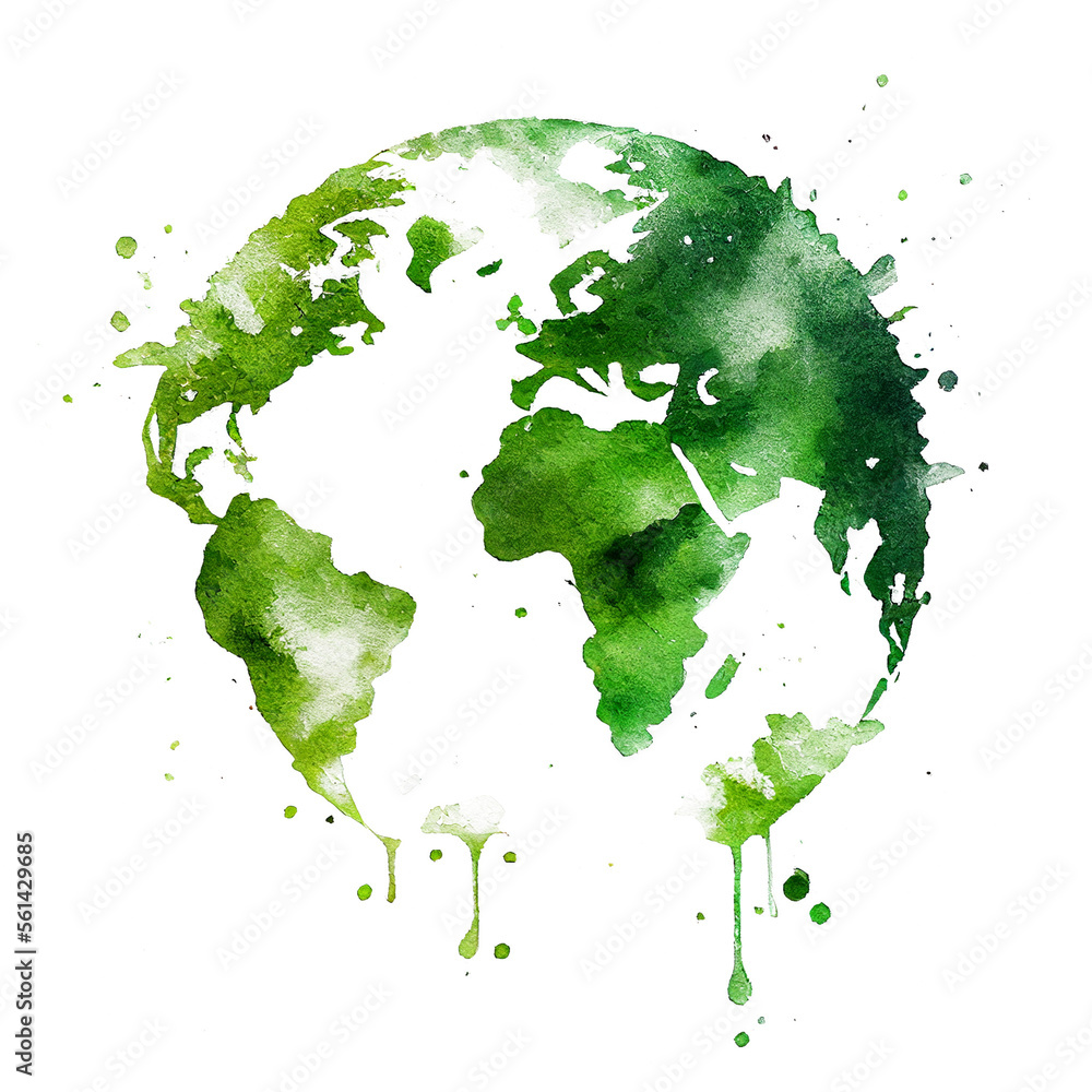 Green earth watercolor art hand drawing