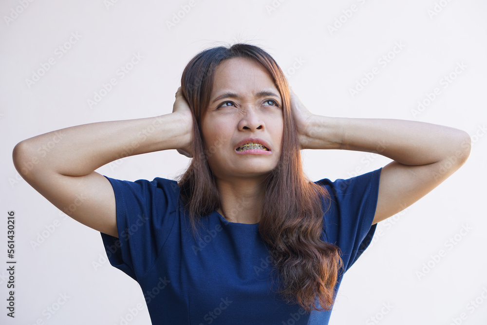 Asian women mark hands in crosses.. Asian women mark hands in crosses..