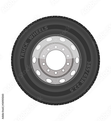 Truck and lorry wheel, tire on white background, vector illustration
