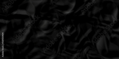 Dark Black facbric paper backdrop crumpled texture. dark black textured crumpled black paper background. panorama black paper texture background, crumpled pattern.