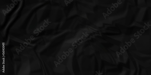 Dark Black facbric paper backdrop crumpled texture. dark black textured crumpled black paper background. panorama black paper texture background, crumpled pattern.
