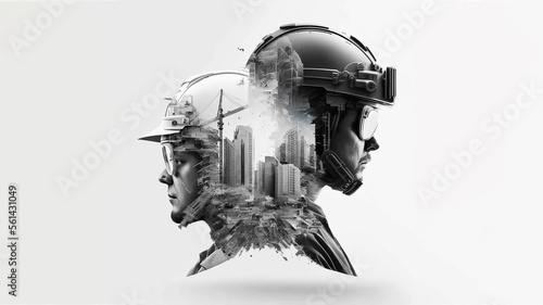 Future of buildings construction engineering the devotion project with double exposure to civil engineering design. Future modern construction projects. Generative AI	