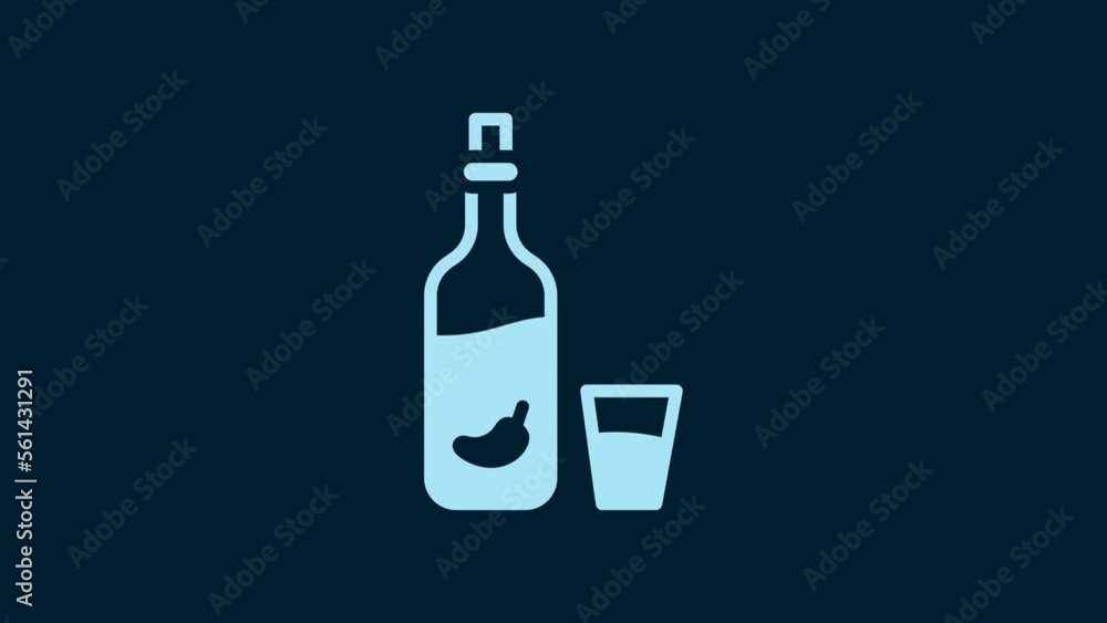 White Vodka with pepper and glass icon isolated on blue background. Ukrainian national alcohol. 4K Video motion graphic animation White Vodka with pepper and glass icon isolated on blue background. Ukrainian national alcohol. 4K Video motion graphic animation