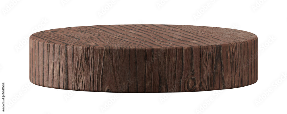 Empty brown wood podium 3d png transparent background of blank advertising desk mockup product display cosmetic stand or abstract wooden pedestal show stage natural platform and round hardwood table.