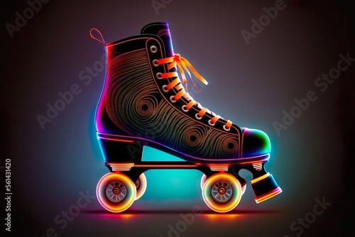 Fototapeta Neon roller skates multicolored, bright (Generative AI)