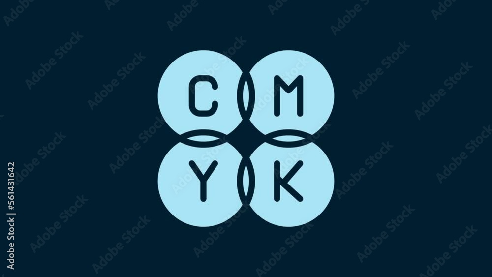 White CMYK color mixing icon isolated on blue background. 4K Video motion graphic animation White CMYK color mixing icon isolated on blue background. 4K Video motion graphic animation