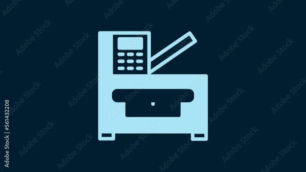 White Office multifunction printer copy machine icon isolated on blue background. 4K Video motion graphic animation White Office multifunction printer copy machine icon isolated on blue background. 4K Video motion graphic animation