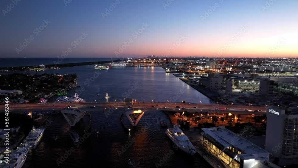 Aerial slow approach 17th Street Causeway Fort Lauderdale Florida Aerial slow approach 17th Street Causeway Fort Lauderdale Florida