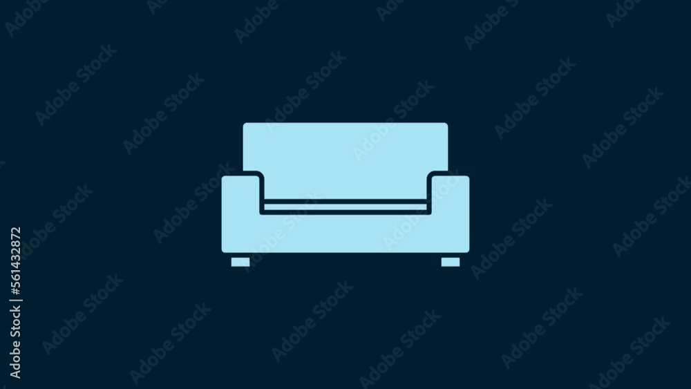 White Sofa icon isolated on blue background. 4K Video motion graphic animation White Sofa icon isolated on blue background. 4K Video motion graphic animation