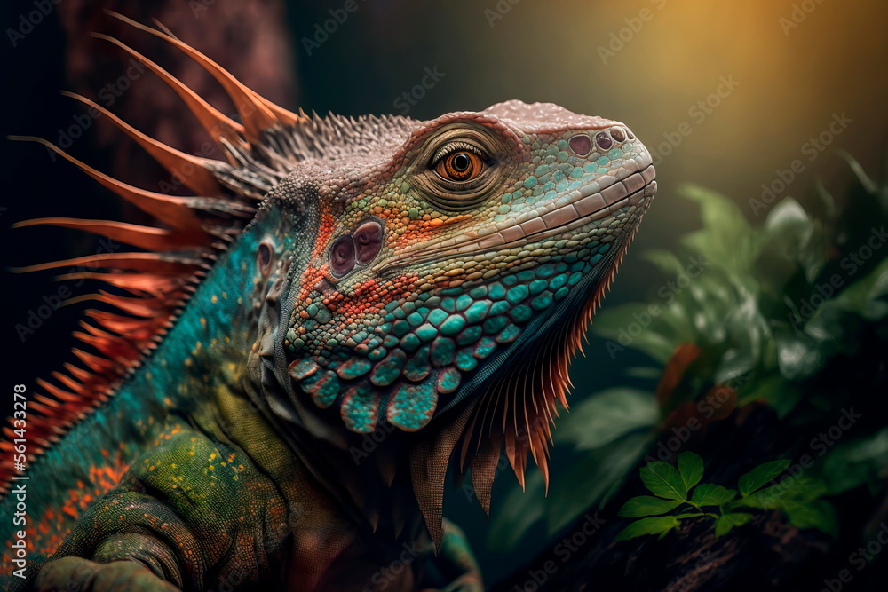 Obraz premium Guana is a genus of herbivorous lizards that are native to tropical areas. Generative AI