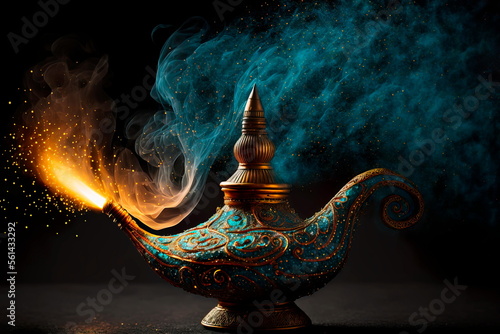 Magical mysterious aladdin lamp. Wallpaper . Generative AI