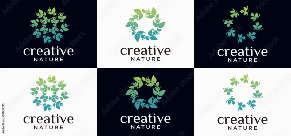 Green nature logo abstract ornament collection, luxury and unique ornament vector symbol design,