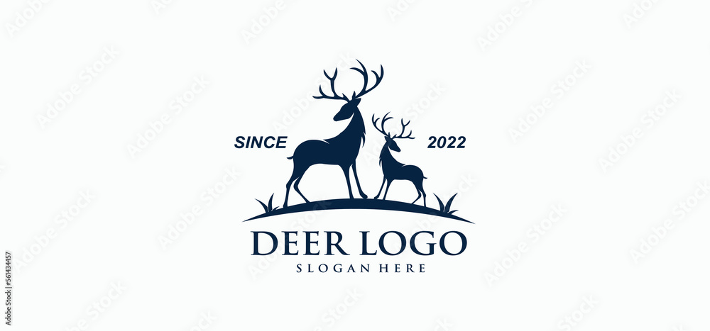 Reindeer silhouette deer protection community logo. deer logo design template inspiration.