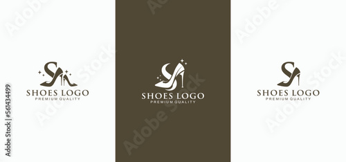 woman shoe logo, shoe vector, feminine shoe style shoe logo template design.