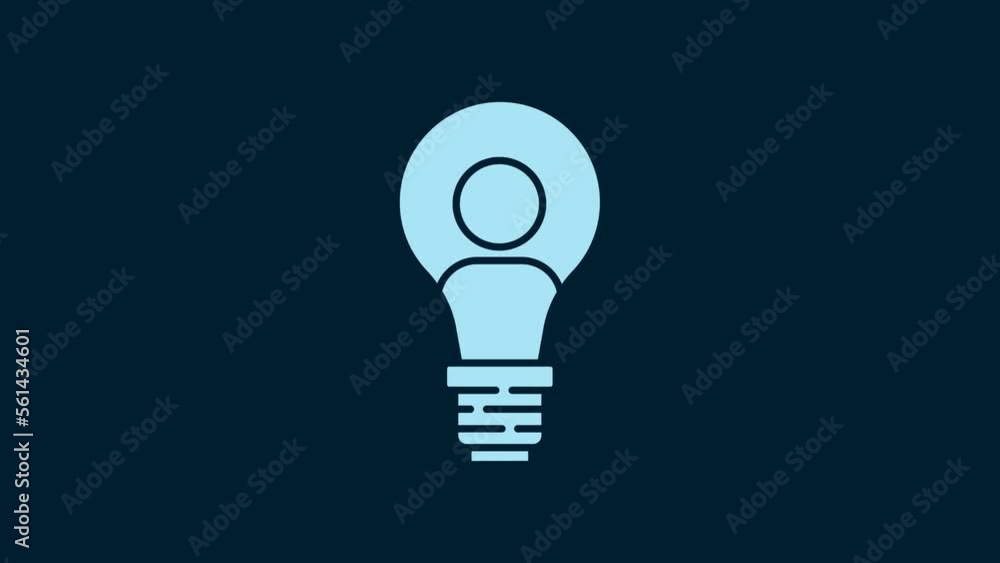 White Human head with lamp bulb icon isolated on blue background. 4K Video motion graphic animation White Human head with lamp bulb icon isolated on blue background. 4K Video motion graphic animation