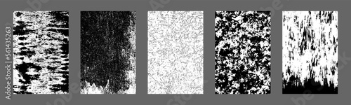 Set of distressed black texture. Dark grainy texture on white background. Dust overlay textured. Grain noise particles. Rusted white effect. Grunge design elements. Vector illustration, EPS 10.