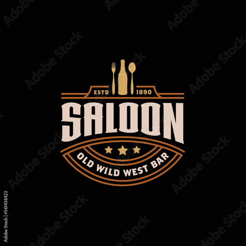 Classic Spoon Fork Wine Bottle Vintage Country Restaurant Bar Saloon Wild West Western Cowboy Logo