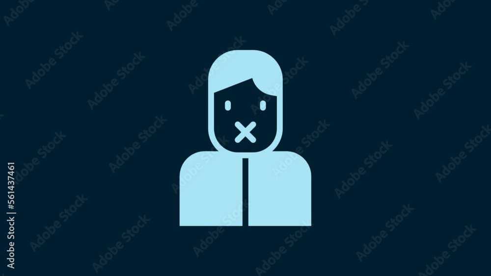 White Censor and freedom of speech concept icon isolated on blue background. Media prisoner and human rights concept. Tied mouth. 4K Video motion graphic animation White Censor and freedom of speech concept icon isolated on blue background. Media prisoner and human rights concept. Tied mouth. 4K Video motion graphic animation
