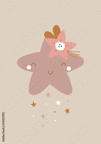 Cute hand-drawn star for a boy and a girl in boho style. Vector illustration perfect for cards, invitations, posters.