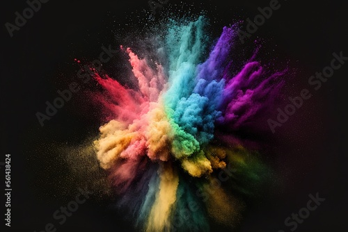 abstract colored dust explosion on a black background. Generative AI