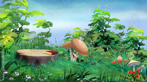 Mushrooms near the tree Stump illustration