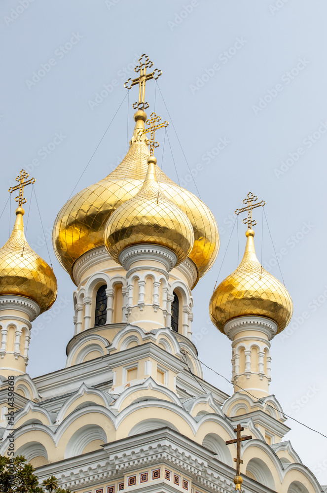 Jerusalem, Israel - September 10, 2022:Domes of the Orthodox Church against the blue sky. Israel