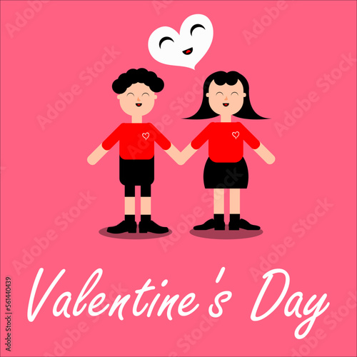 Pareja de novios enamorados hombre y mujer agarrados de la mano con fondo rosa. Concepto San Valentín 