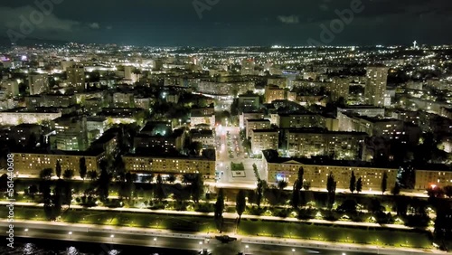 Saratov, Russia. Oktyabrskaya street. Panorama of the night city, Aerial View photo