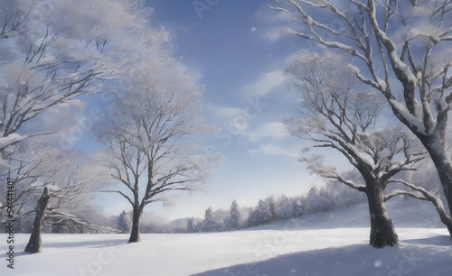 冬の雪が降り積もった木々