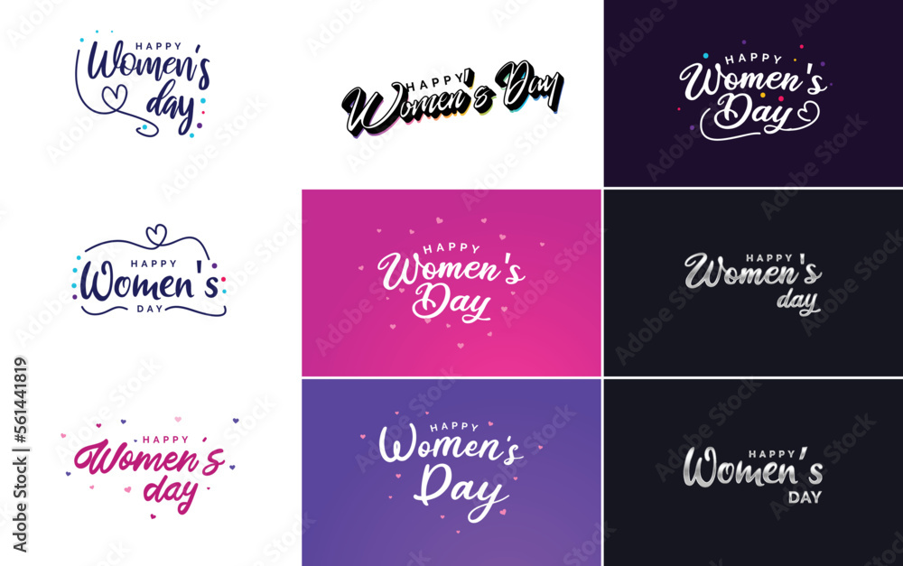 Abstract Happy Women's Day logo with a woman's face and love vector design in pink and black colors