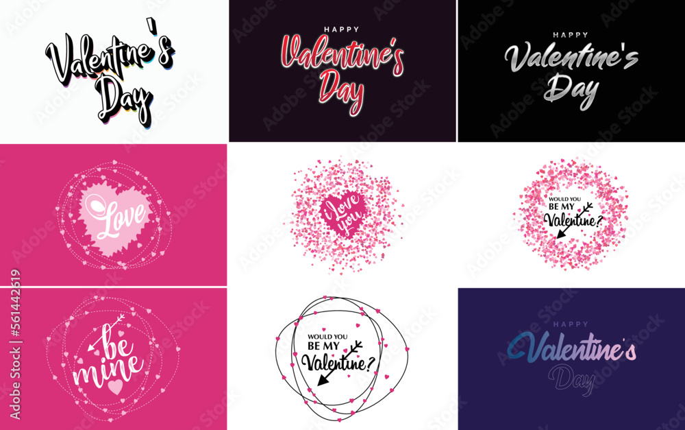 Vector illustration of a heart-shaped wreath with Happy Valentine's Day text